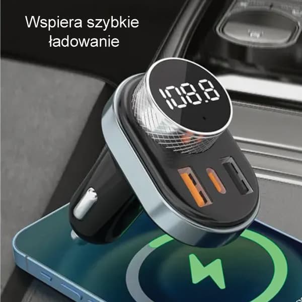 AWEI C-843 håndfrit sæt med FM-sender, Bluetooth 5.0, MP3, 1xUSB+1xUSB-C sort