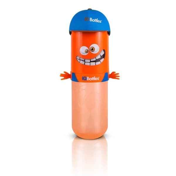 2-i-1 flaske, orange og blå låg