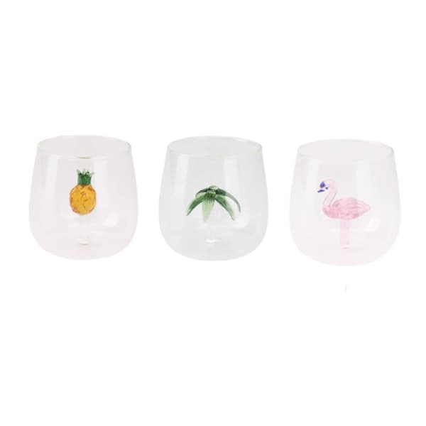 Sæt med 3 glas med figurer indeni