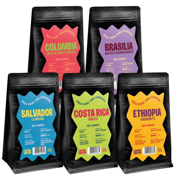 Smakprovningsset för kaffe, 5 x 100 g kaffebönor