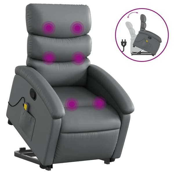 vidaXL Lyftbar massagefåtölj, grå, konstläder