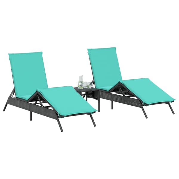 vidaXL liggestole med bord, sæt med 2, sort, polyrattan