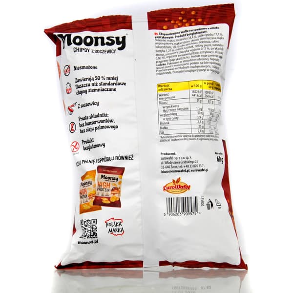 Moonsy High Protein 25%, Paprika - tynde linsechips 50% mindre fedt