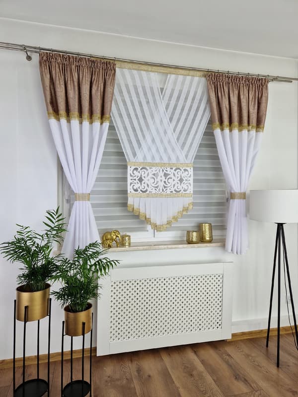 Färdig gardin, dekorationsset med kort panel - beige