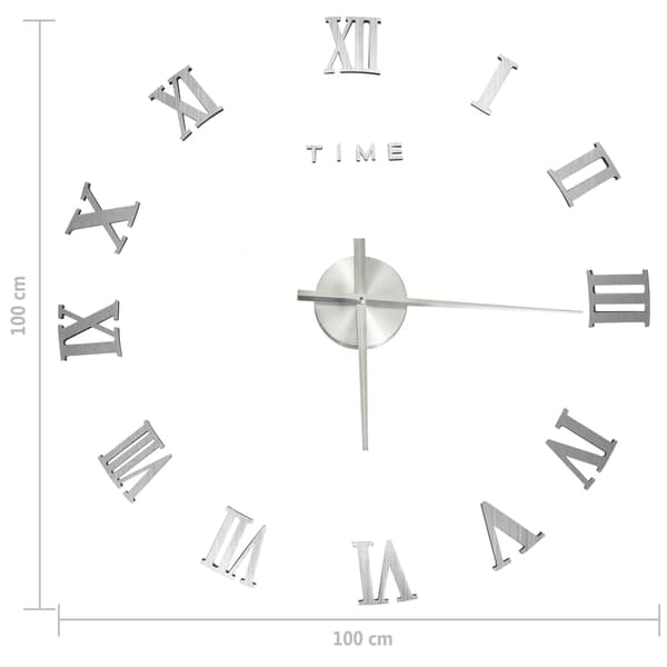 vidaXL 3D-väggklocka, modern design, silver, 100 cm, XXL