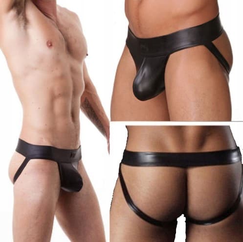 Herrer Sort Læder Thong L Wetlook Erotisk Lingeri
