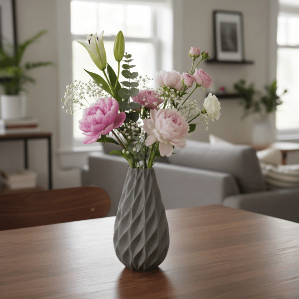 Dekorativ vase med afrundede linjer, grå, minimalistisk form
