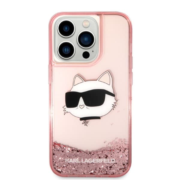Karl Lagerfeld Glitter Choupette Head-cover til iPhone 14 Pro, lyserød