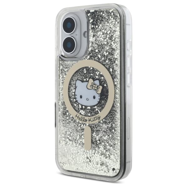 Hello Kitty Liquid Glitter Fever MagSafe-etui til iPhone 16, sort og guld