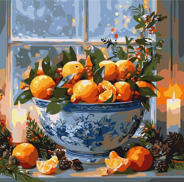 Målning med siffror - Citrusfrukter i vas 40x40cm