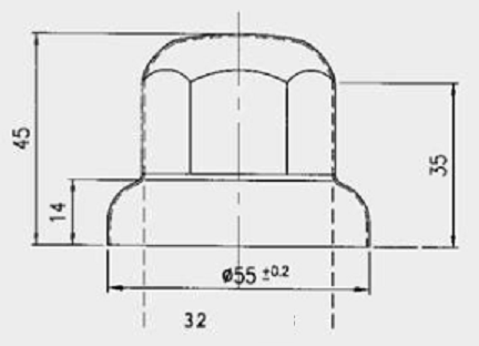 Rustfri stålkappe til 32 mm møtrik