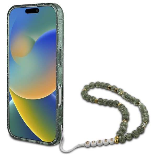 Guess IML Glitter med perlerem MagSafe-etui til iPhone 16 Plus, grøn