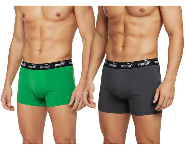 Puma Miesten Elements Basic Boxer 2-Pack Tummanharmaa/Meleerattu/Vihreä [701232894 004] koko XL