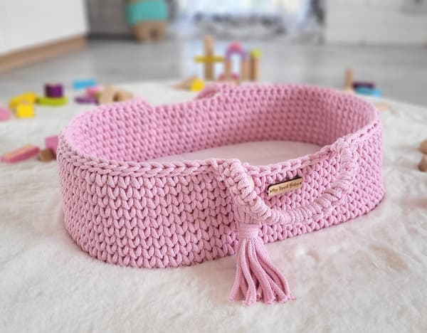 Moses Basket BOHO Bomullsdockbärare - Rosa