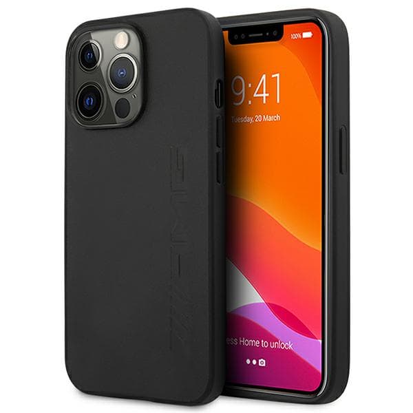 AMG Læder Varmpræget Etui til iPhone 14 Pro, Sort