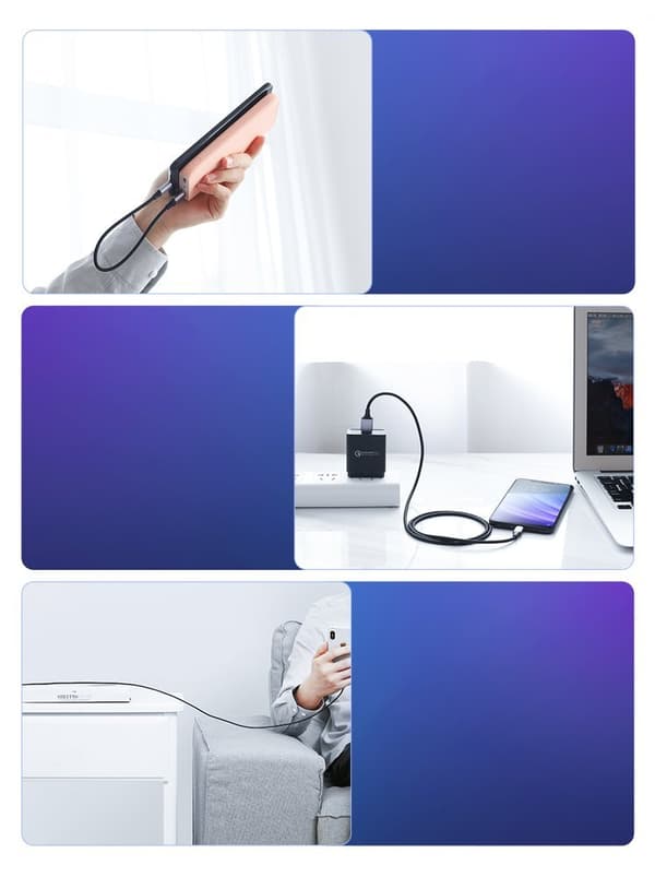 Flätad USB-kabel - USB-C snabbladdning 3.0 3A 0,5m grå