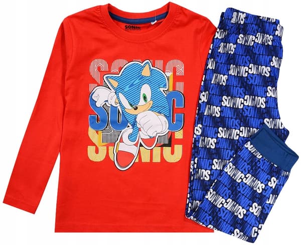 LÅNGÄRMAD BOMULLSPYJAMAS SONIC 104 D011W FÖR POJKAR