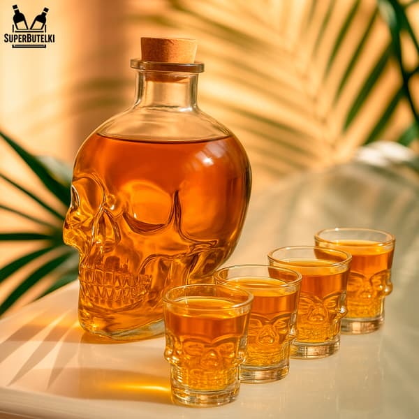 Glaskanna - dödskalle 750 ml + 4 glas