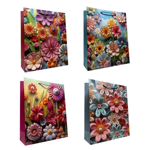 Universell presentpåse M Blommor metallmix