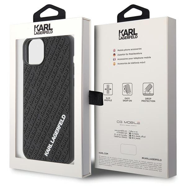 Karl Lagerfeld 3D gummicover med flere logoer til iPhone 15 Plus, sort