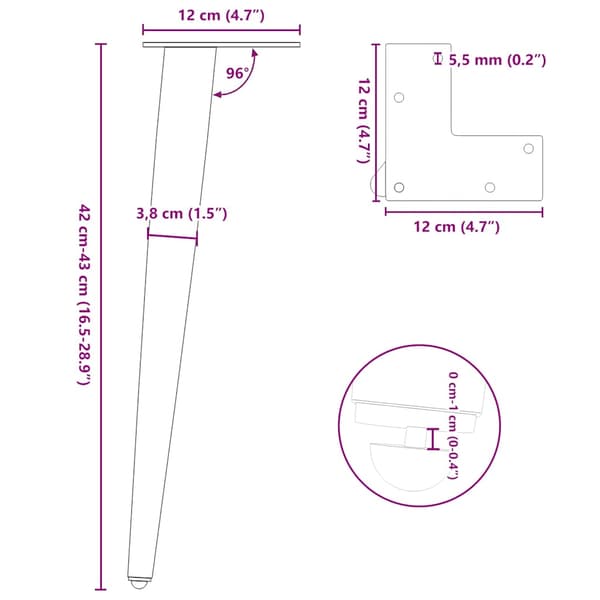 vidaXL sofabordben, 4 stk., sort, 42-43 cm, stål