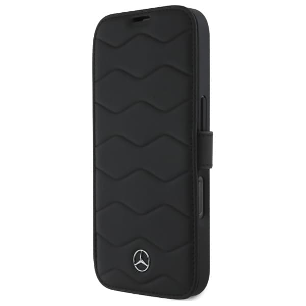 Mercedes MB Waves Læder Flip-etui til iPhone 16 Pro Max, Sort