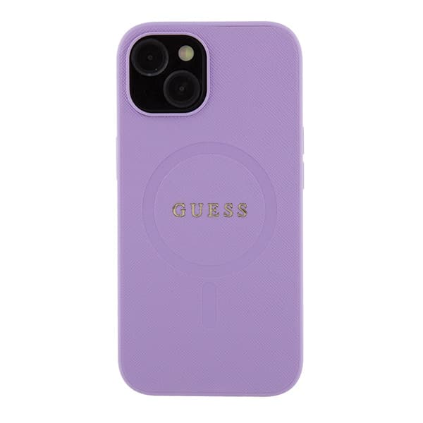 Guess Saffiano MagSafe-etui til iPhone 15 Plus, lilla