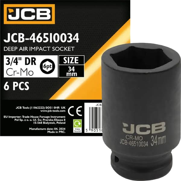 JCB DYB SLAGTOPPENØGLE 3/4" Cr-Mo 6-kant 34 mm TOPNØGLE