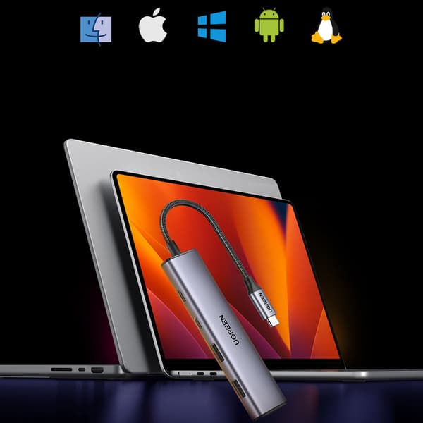 HUB USB-C portadapter - 2x USB-A 2x USB-C 20cm grå