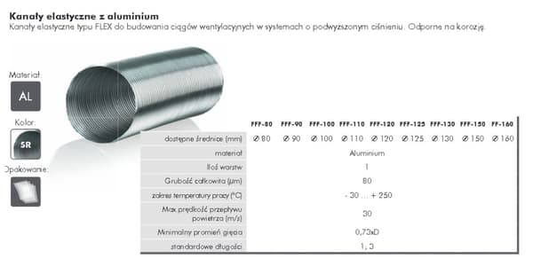 Ventilationsrör FLEX100/1 - flexibel kanal av aluminium, flextyp, diameter 100 mm, längd 1,0 m
