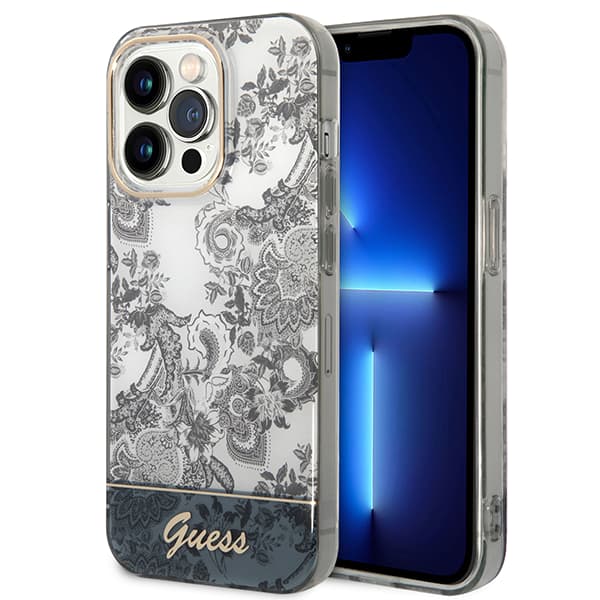 Guess Porcelain Collection-etui til iPhone 14 Pro Max, grå