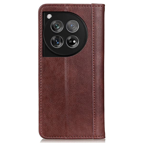 OnePlus 12 5G Plånboksfodral i Litchi-läder, Brunt