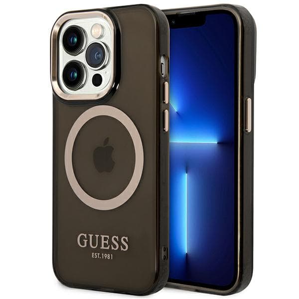 Guess Gold Outline Translucent MagSafe-etui til iPhone 14 Pro, sort