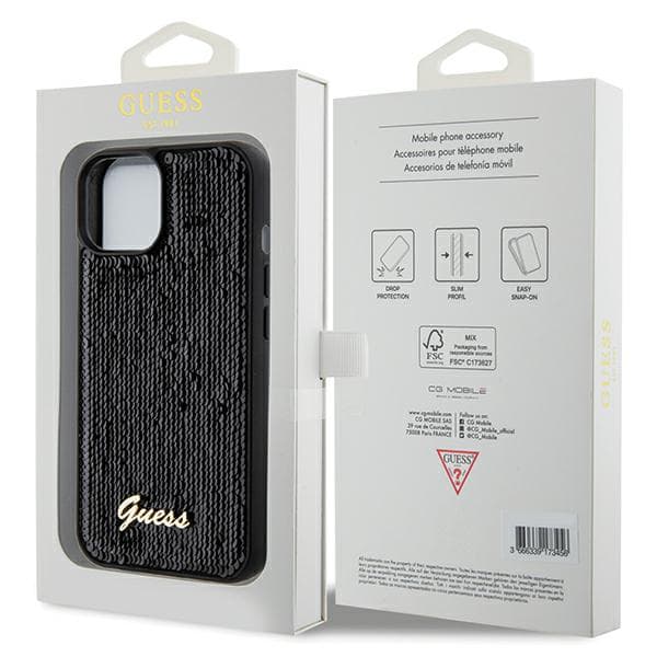 Guess Sequin Script Metal-skal till iPhone 14, svart