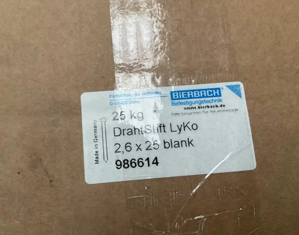 Bierbach polstringssøm 2,6 x 25 mm, 25 kg karton