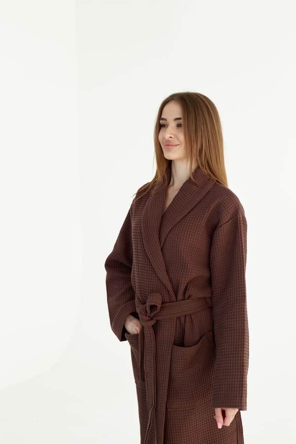Lang tynd unisex badekåbe, bomuld, hurtigttørrende, brun, 3XL