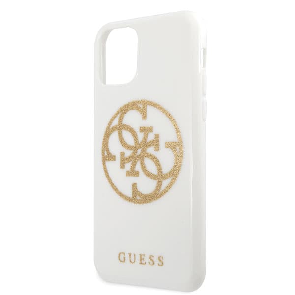 Guess Glitter 4G Circle Logo cover til iPhone 11 Pro Max, hvid/hvid