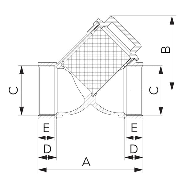 Skrånetfilter, hun-hun, DN40, G1 1/2