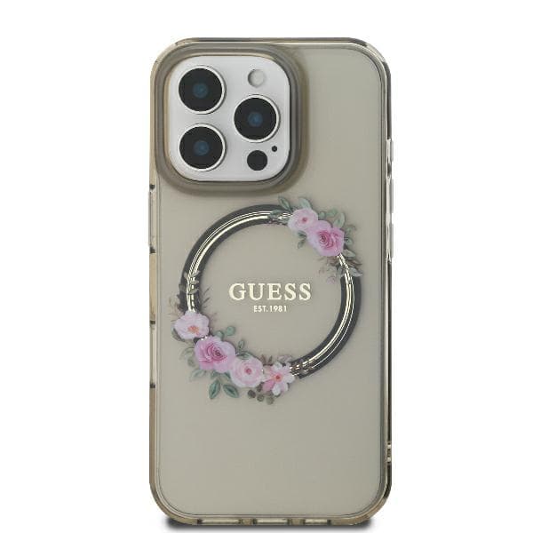 Guess IML Flowers Wreath MagSafe-etui til iPhone 16 Pro, sort/sort