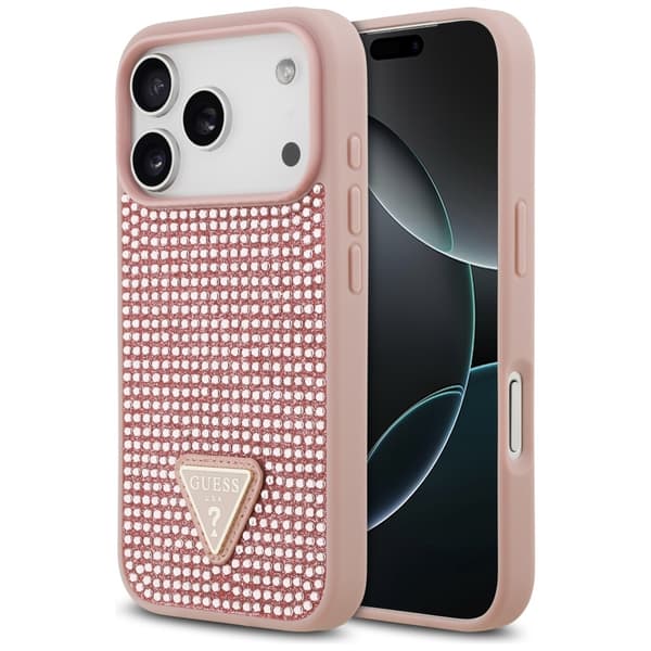 Guess Rhinestone Triangle Logo Cover til iPhone 17 Pro Pink