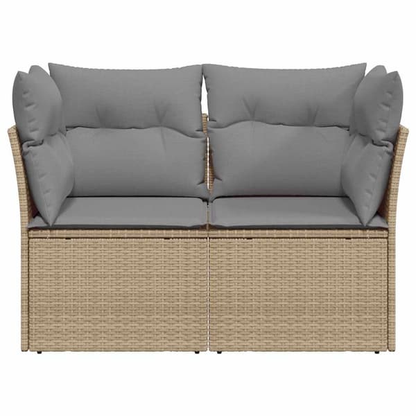vidaXL Trädgårdssoffa med kuddar, 2-sits, beige, polyrotting