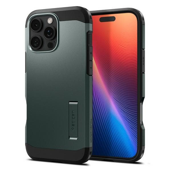 Spigen Tough Armor MagSafe-etui til iPhone 16 Pro, grøn