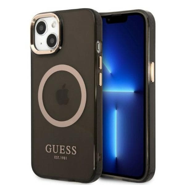 Guess Gold Outline Translucent MagSafe-etui til iPhone 13, sort