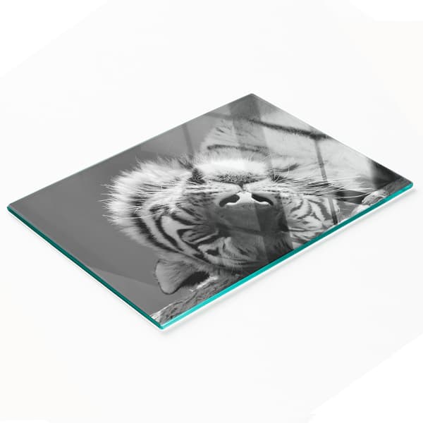 Dekorativt serveringsbräda i glas, sovande tiger, 80x52 cm