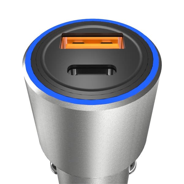 USB-A USB-C PD QC 22.5W Biloplader - Grå