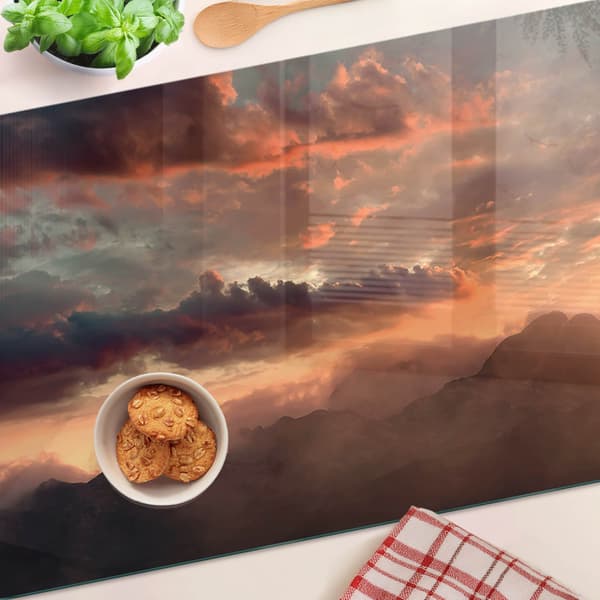 Skär- och serveringsbräda i glas, Sunset Mountain, 80x52 cm