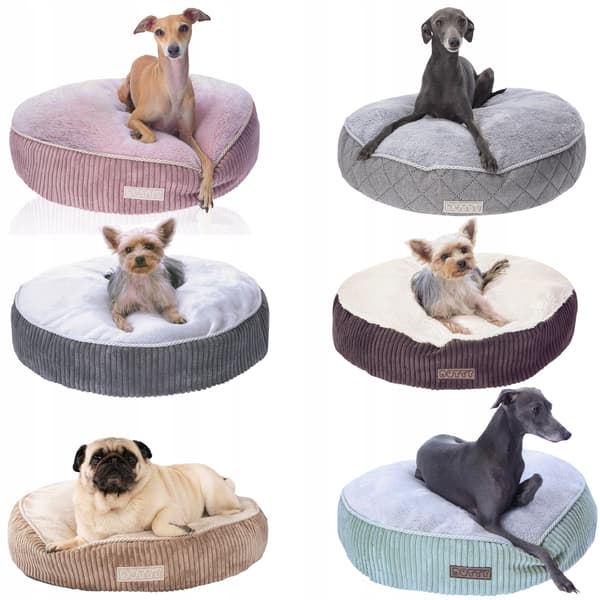 Rund pufpude til hund og kat, blød seng, DOTTY plys