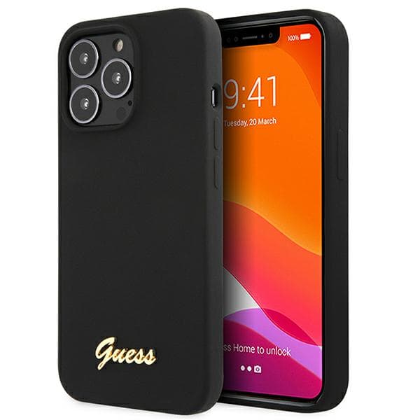 Guess Silikon Script Guldlogotyp MagSafe-skal till iPhone 13 Pro Max, svart/svart