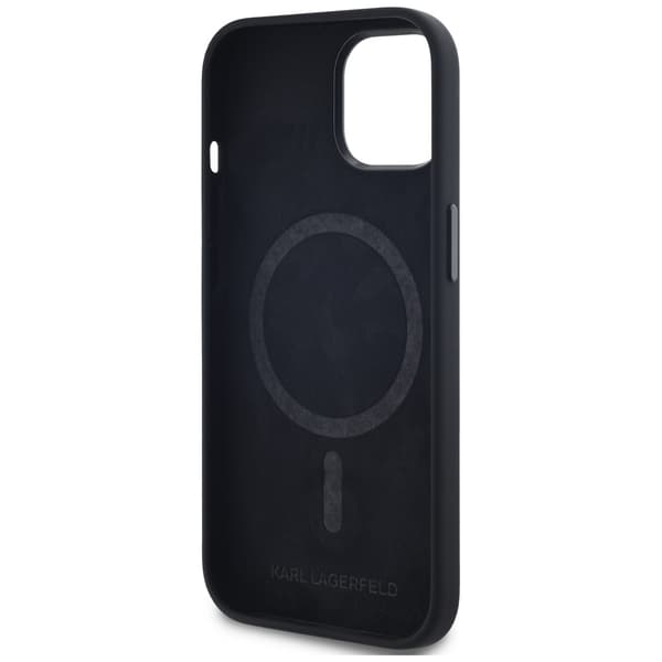 Karl Lagerfeld Silikone Shadow Metal Initial MagSafe-etui til iPhone 15, Sort