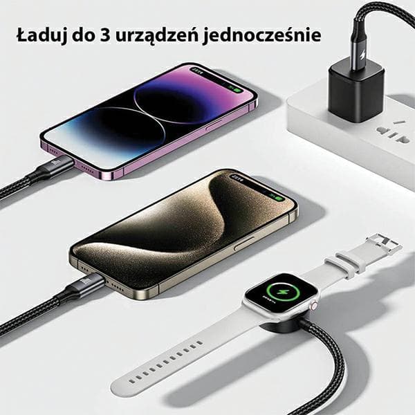 AWEI W23 3-i-1 USB-C/Lightning/Urkabel 100W/10W/2,5W Sort